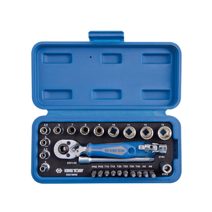 KING TONY 2027MRE 1/4" Dr. 12 Point Socket Wrench Set (27 Pieces)