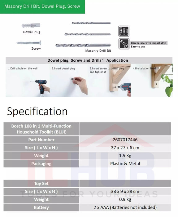 BOSCH Multifunction Household Tool Kit Set (108 Pieces)