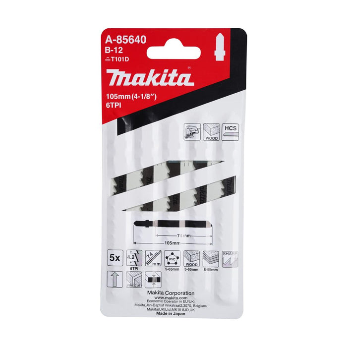 MAKITA A-85640 WOOD/PLASTIC Jig Saw Blades B-12 (5 Pieces)