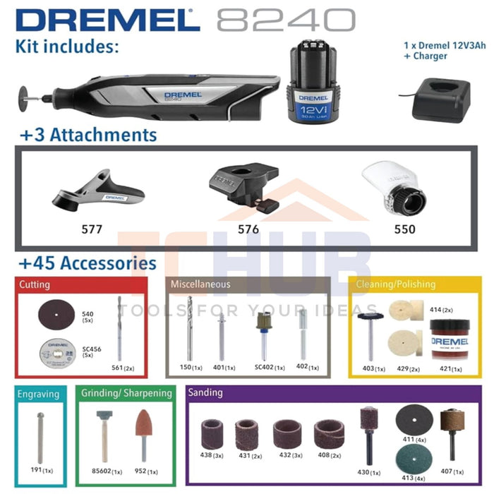 DREMEL 8240-3/45 12V Cordless Multi Tools Kit 45 Pieces (2.0AH)
