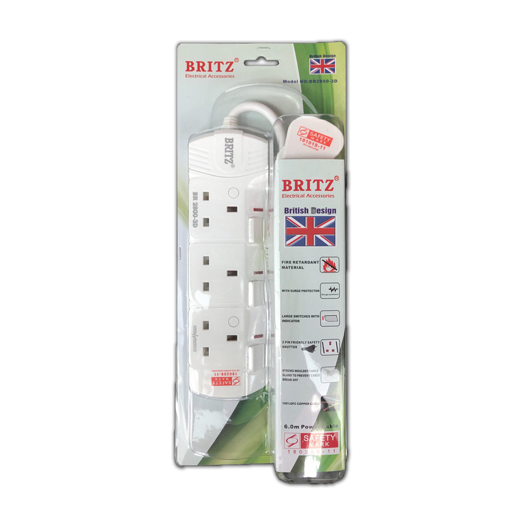 BRITZ Extension Plug Socket (3-WAY) — Teck Cheong Hardware Pte Ltd