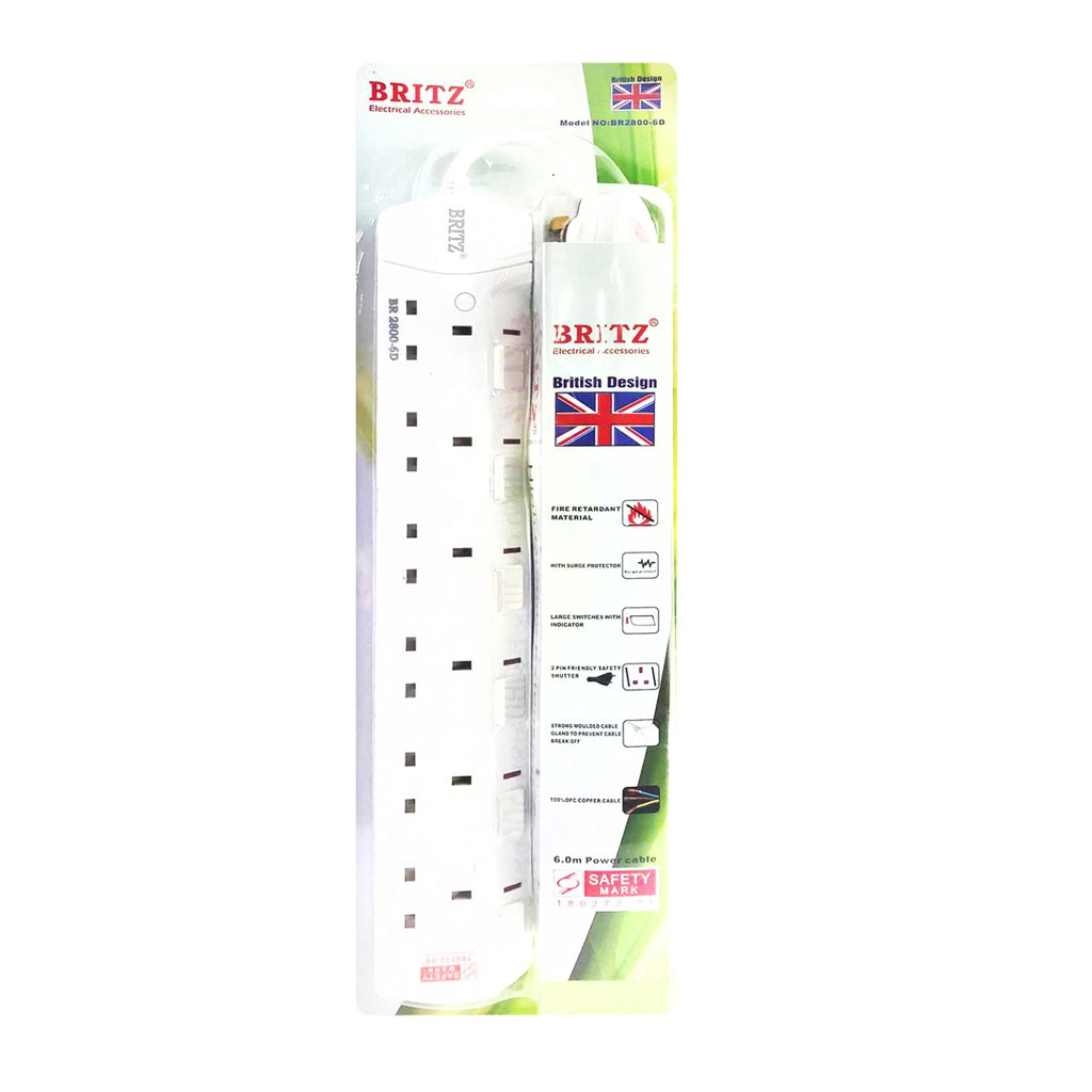 BRITZ Extension Plug Socket (6-WAY) — Teck Cheong Hardware Pte Ltd
