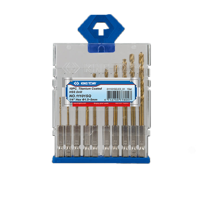 KING TONY 11101SQ Drill Bit with 1/4" Hex Set (10 Pieces)