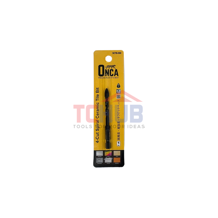 ONCA TCT Spiral Ceramic Tile Bit 1/4"Hex (4 Cutter)