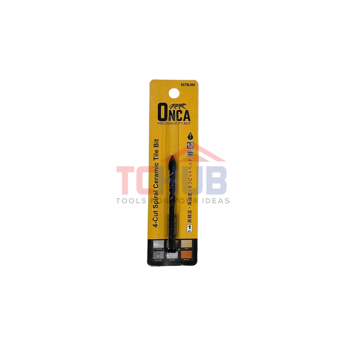 ONCA TCT Spiral Ceramic Tile Bit 1/4"Hex (4 Cutter)