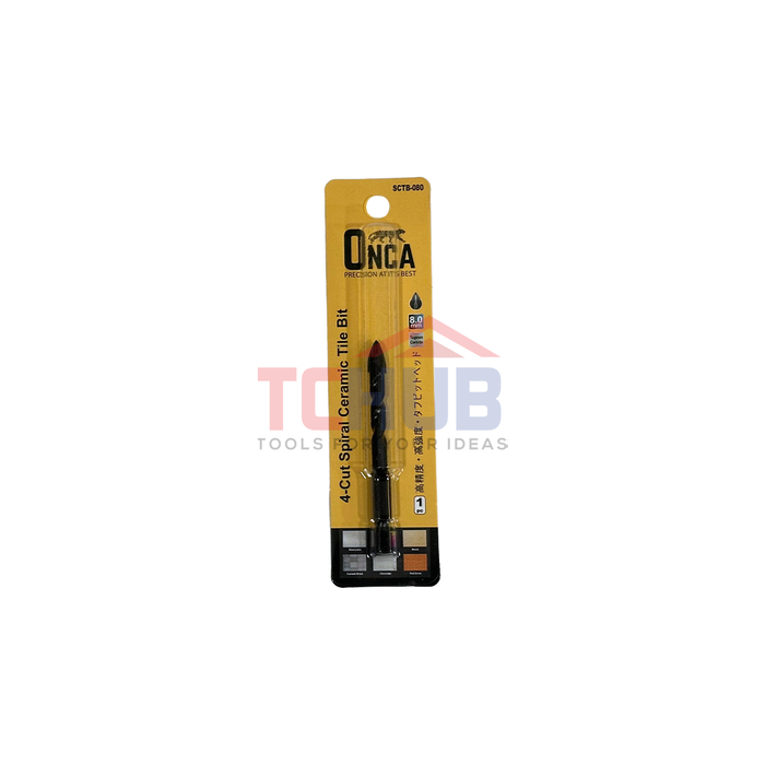 ONCA TCT Spiral Ceramic Tile Bit 1/4"Hex (4 Cutter)