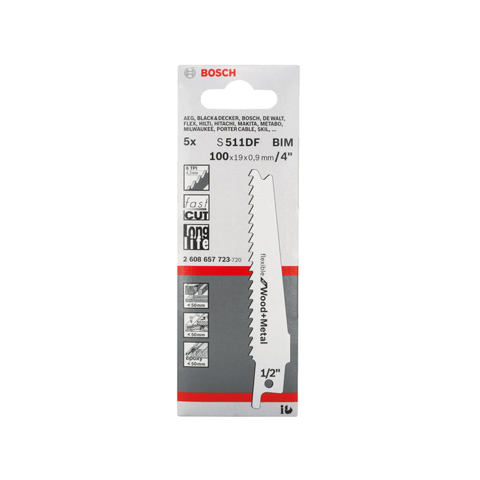 BOSCH S511DF Wood/Metal Sabre Saw Blade (5 Pieces)