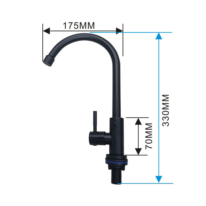 SHOWY 3917 Wand Lever Quarter Turn S/S "U" Sink Tap (Black)