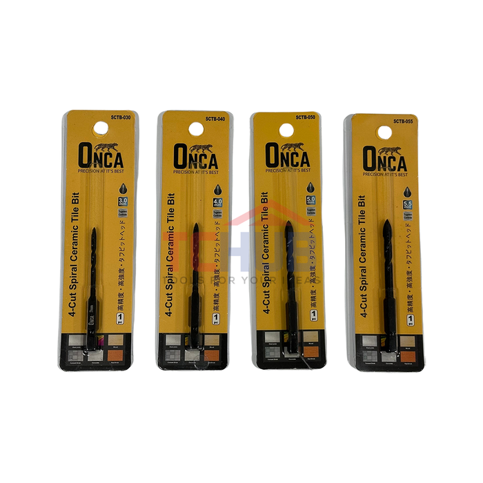 ONCA TCT Spiral Ceramic Tile Bit 1/4"Hex (4 Cutter)