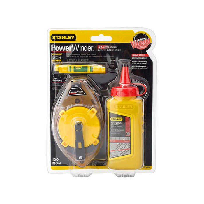 STANLEY 47-465 Powerwinder Chalk Line Reel Level 30M With Red Refill (4 Oz)