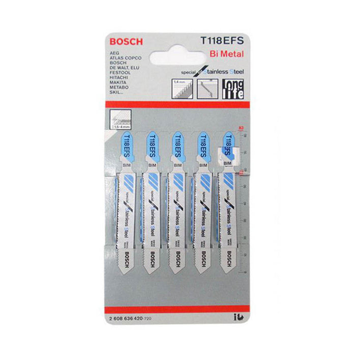 BOSCH T118EFS Stainless Steel Jig Saw Blade (5 Pieces)