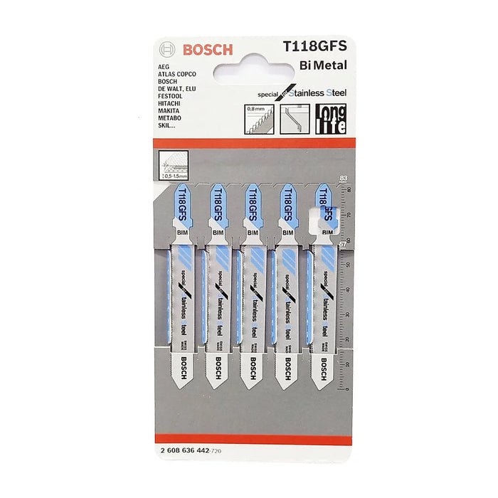 BOSCH T118GFS Stainless Steel Jig Saw Blade (5 Pieces)