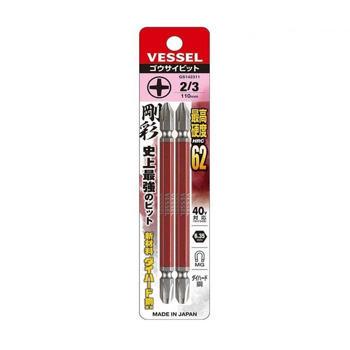 VESSEL GS14 Power Bit Hex Driver PH2-PH3 X 110MM 2 Pieces (142311) (+)